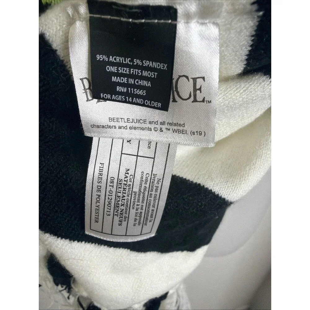 Tim Burton's Beetlejuice Scarf  Vintage 78”x8” Striped Tassels White Black Green